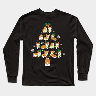 Snow Corgi Dogs Xmas Tree Merry Christmas Day Dog Dad Mom Long Sleeve T-Shirt